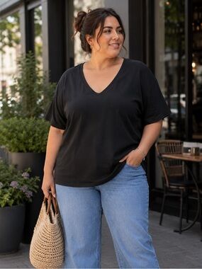 Black V-Neck Women's Top
